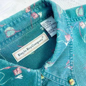 vtg Bugle Boy Company Men's Retro Button Up Shirt 90s Fishing Top Bro Shirt
